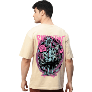 Rick And Morty Beige Printed Pure Cotton Round Neck Drop shoulder Baggy Fit Oversized Tshirt Unisex